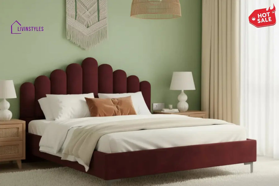 Bao Fabric bed with Upholstered headboard Non Storage King Size - Red
