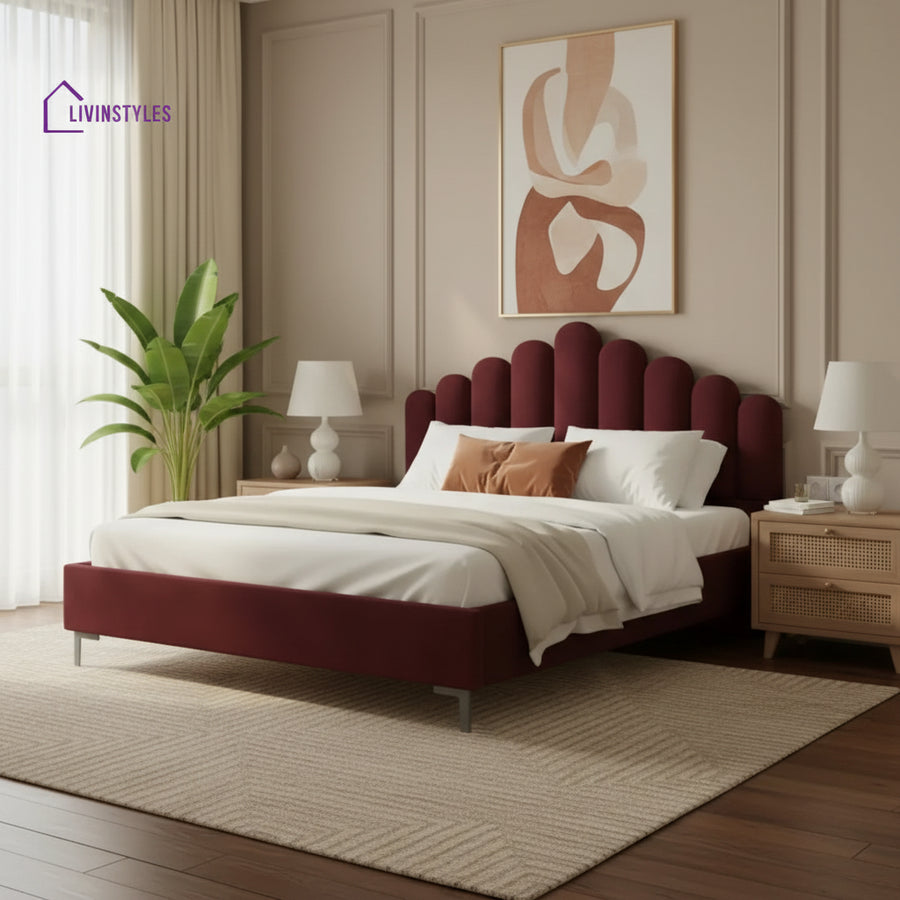 Bao Fabric bed with Upholstered headboard Non Storage King Size - Red