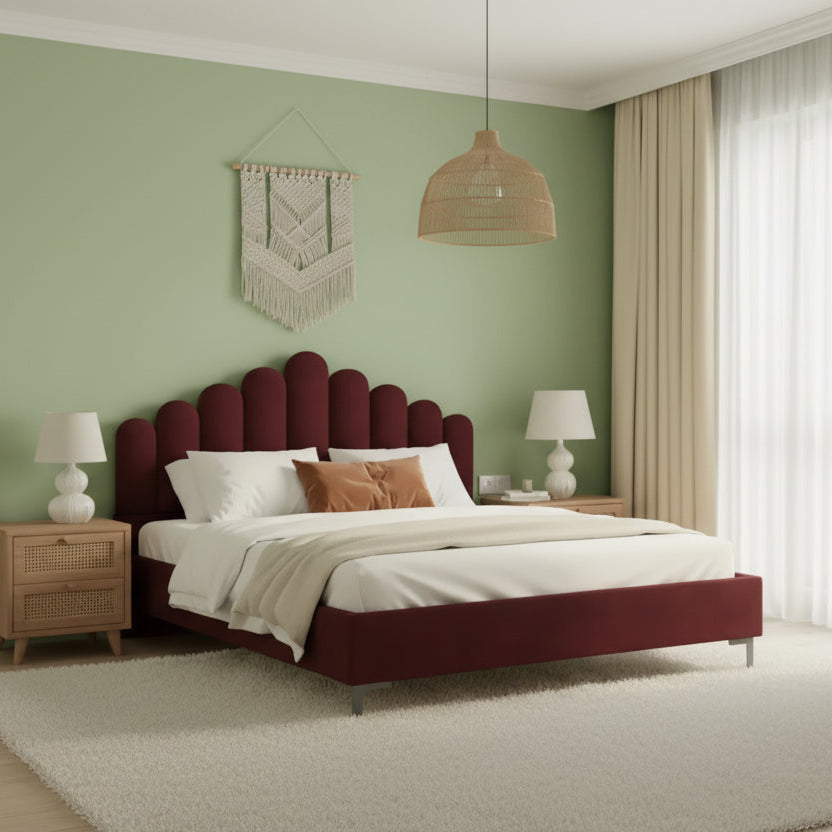 Bao Fabric bed with Upholstered headboard Non Storage King Size - Red