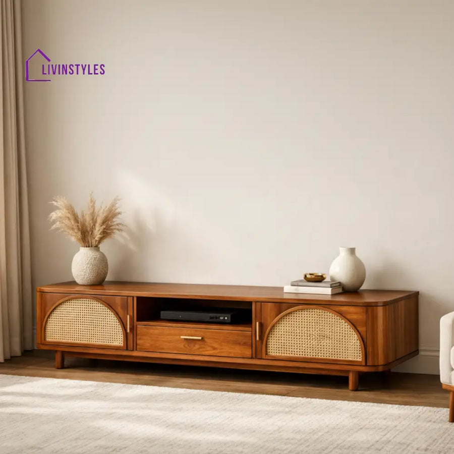 Bao Premium Solid Wood TV Unit with Cane Panel Cabinet