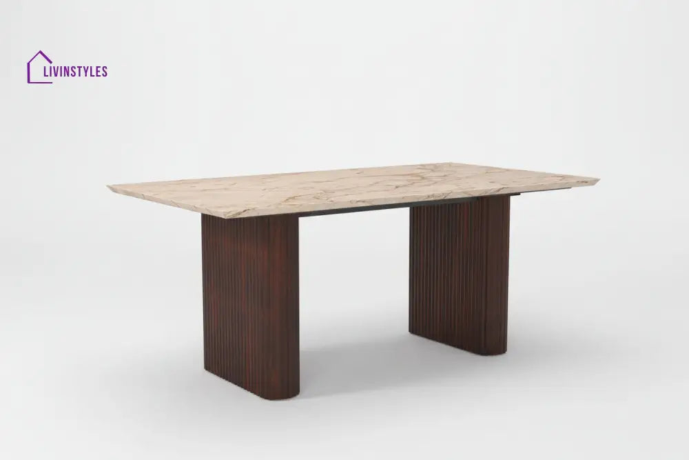 Baochi 6 Seater Dining Sets with Marble Top in Dark Walnut Finish