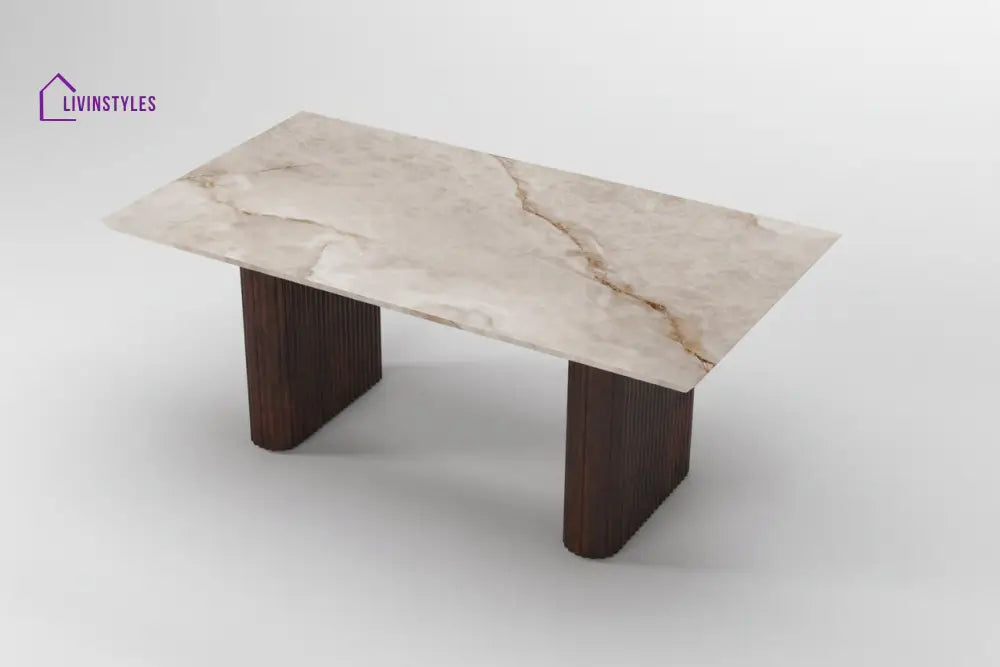 Baochi 6 Seater Dining Sets with Marble Top in Dark Walnut Finish