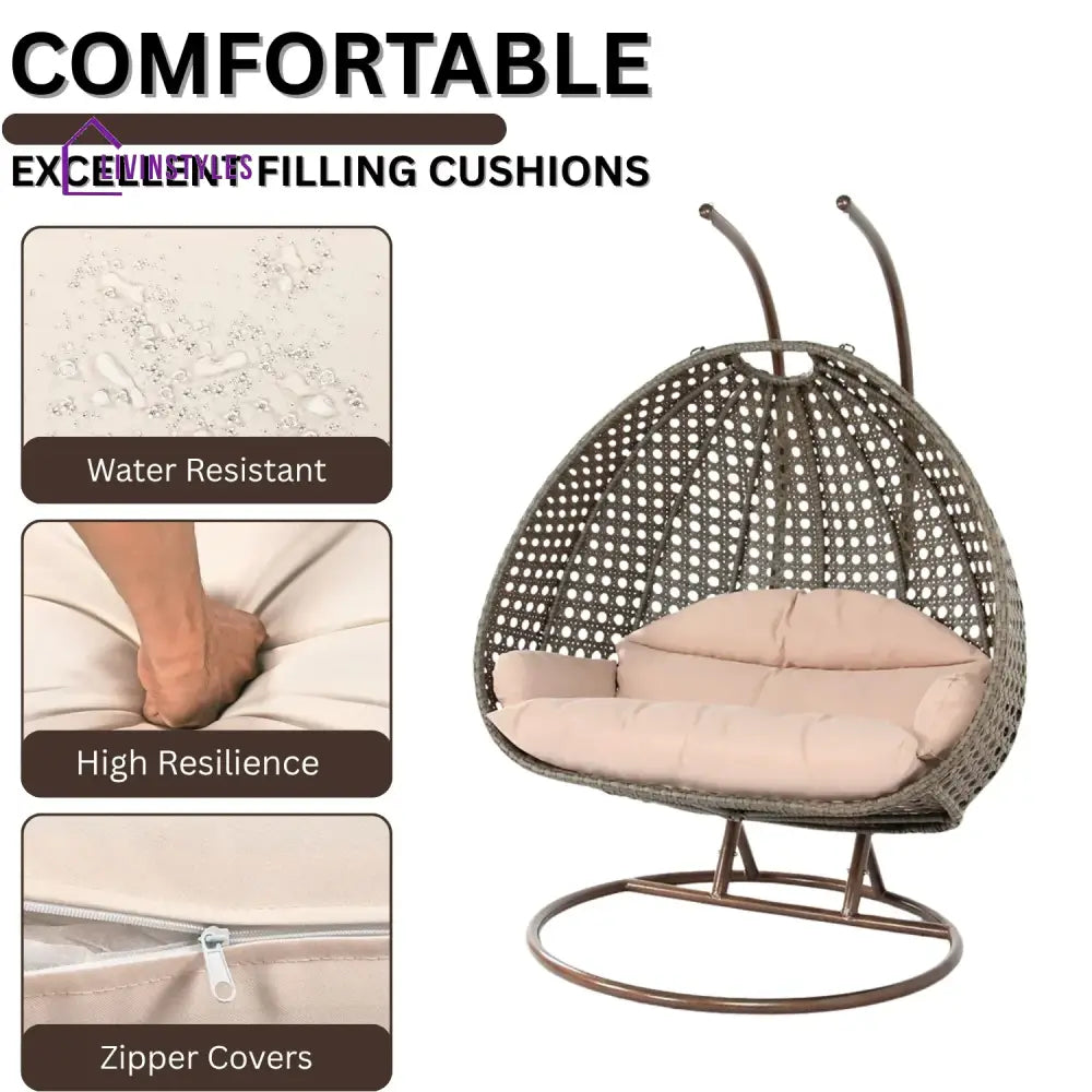 Baozhai Double Seater Hanging Swing Chair (Dark Brown/Cream) Swing