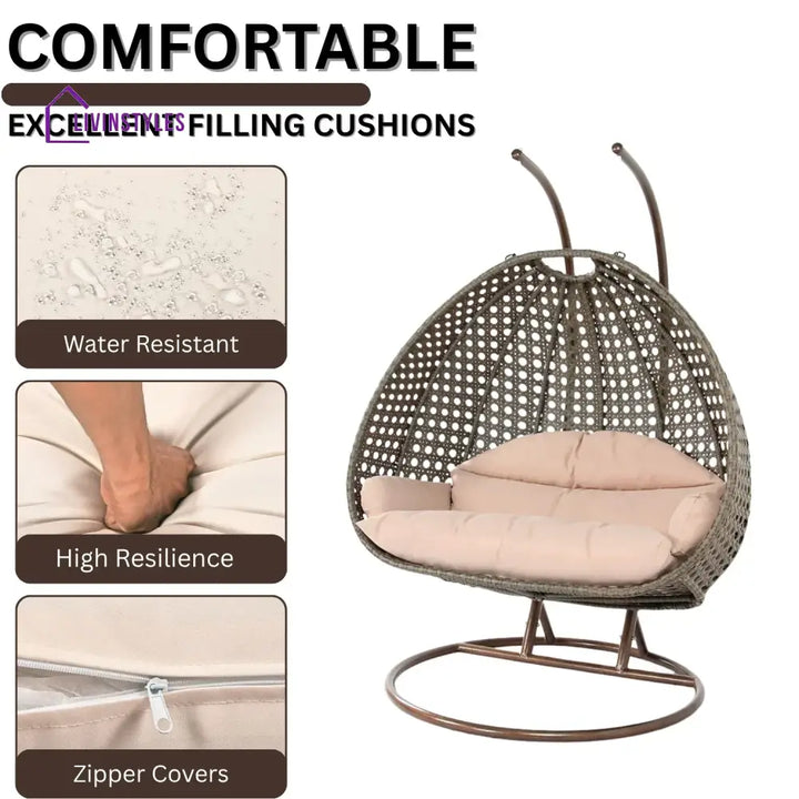 Baozhai Double Seater Hanging Swing Chair (Dark Brown/Cream) Swing