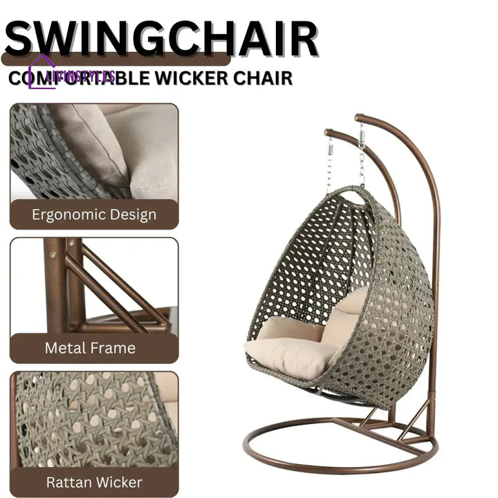Baozhai Double Seater Hanging Swing Chair (Dark Brown/Cream) Swing