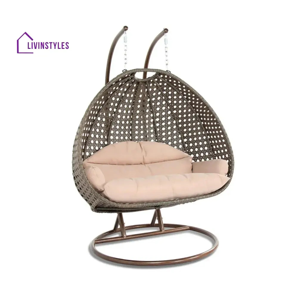Baozhai Double Seater Hanging Swing Chair (Dark Brown/Cream) Swing