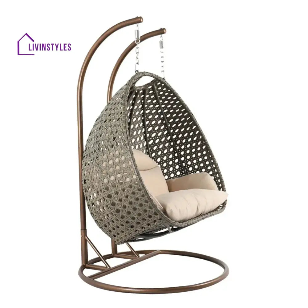 Baozhai Double Seater Hanging Swing Chair (Dark Brown/Cream) Swing