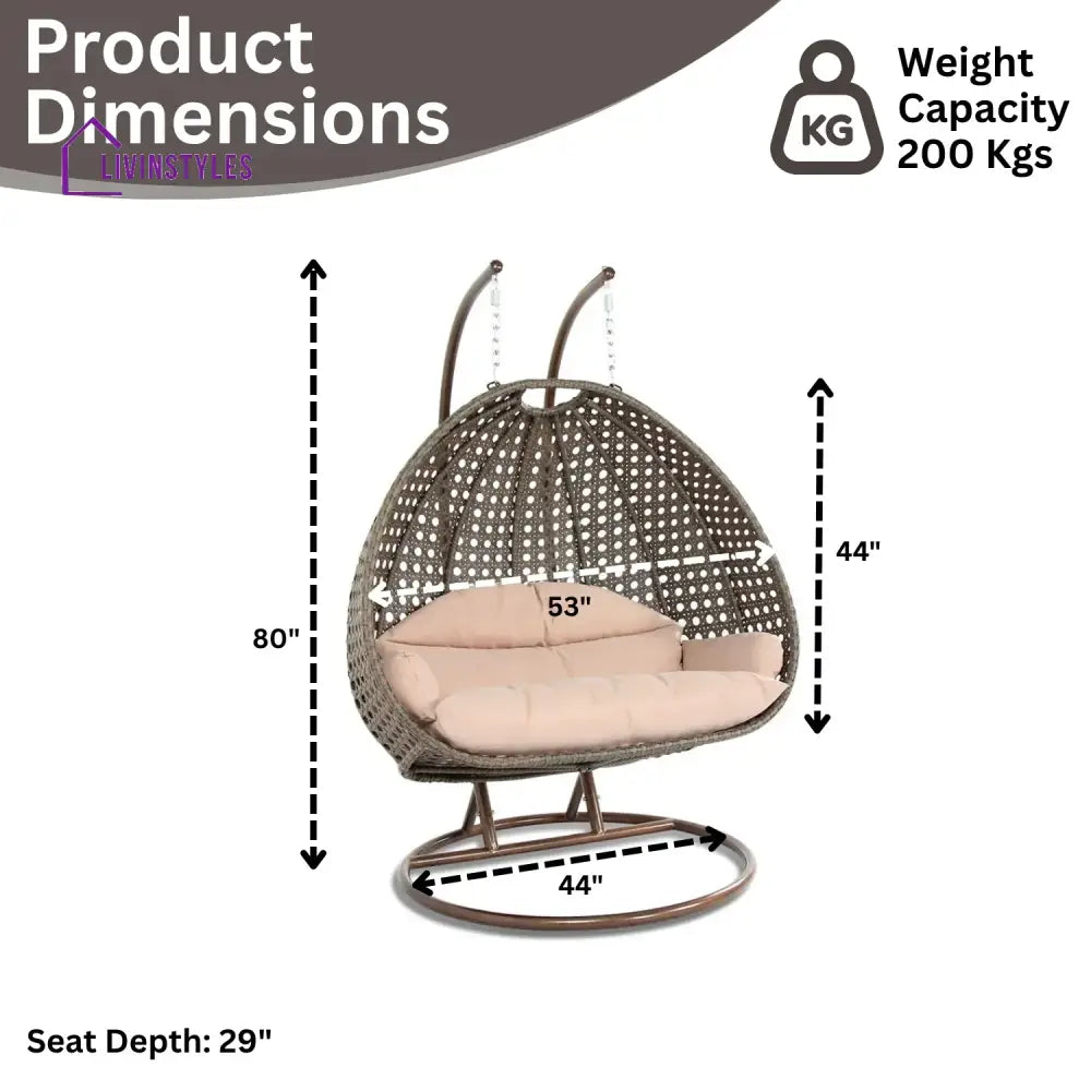 Baozhai Double Seater Hanging Swing Chair (Dark Brown/Cream) Swing