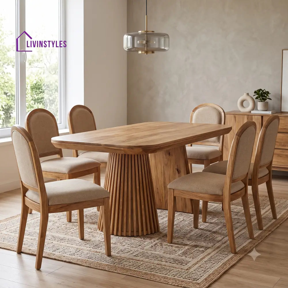 Baptiste Premium Mango Wood 6 Seater Dining Table Set | Natural Finish