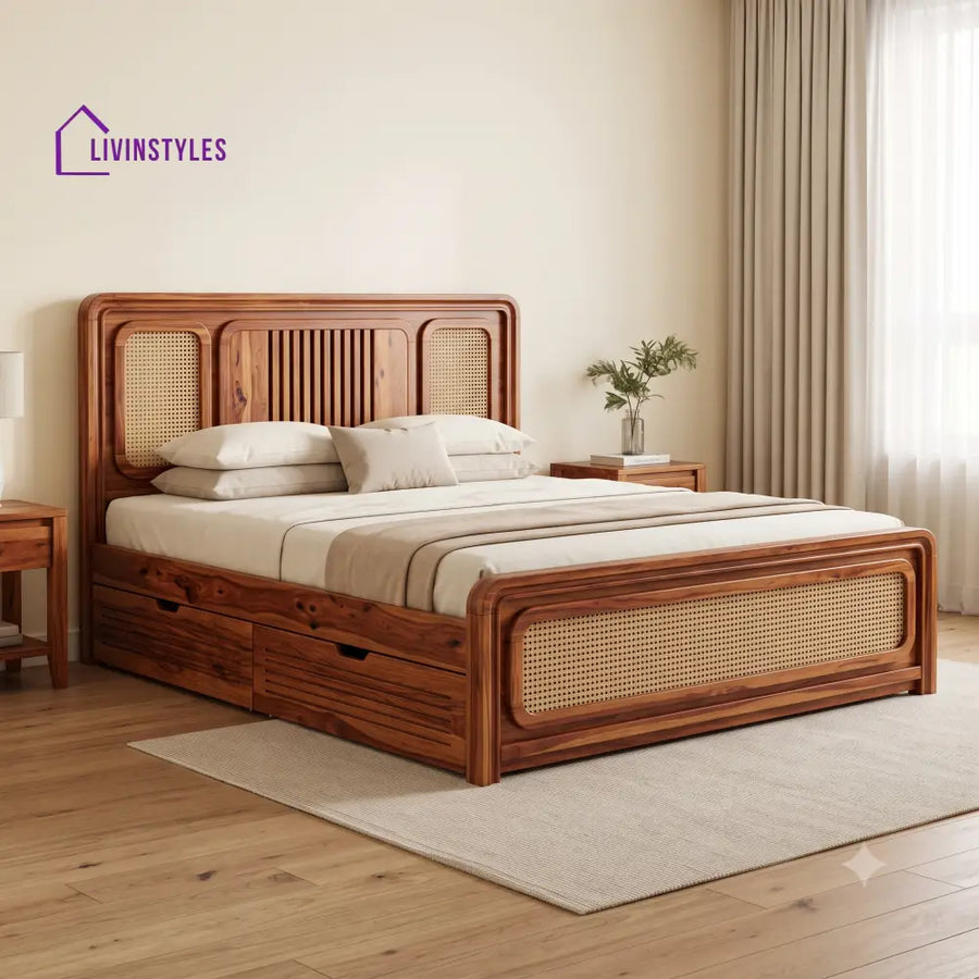 Baptiste Premium Wooden Bed with Drawer Storage | King Size Bed & Queen Size Bed Online