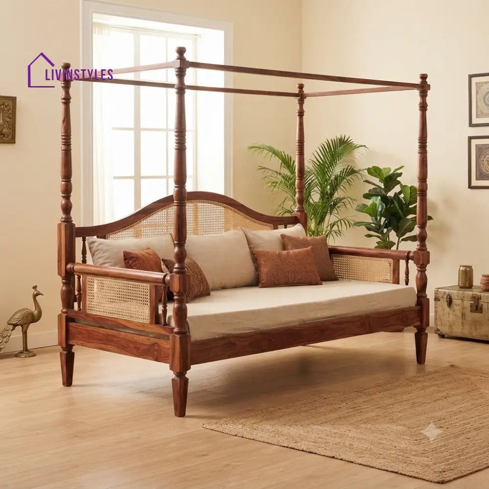 Baptiste Wooden Divan Bed for Living Room | Solid Sheesham Wood