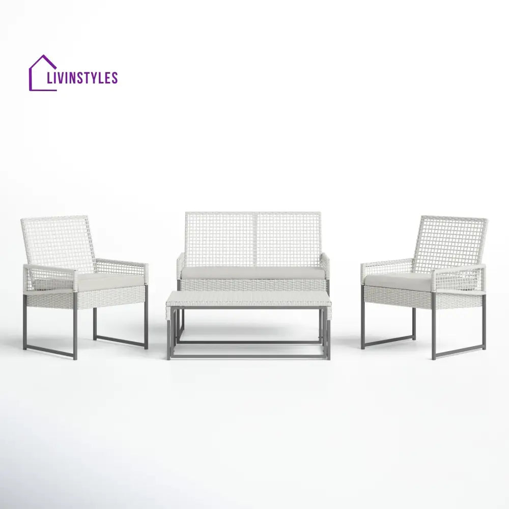 Bares Outdoor Garden Balcony Sofa Set 2 Seater 2 Single seater and 1 Center Table Set (White) - Sofa Sets