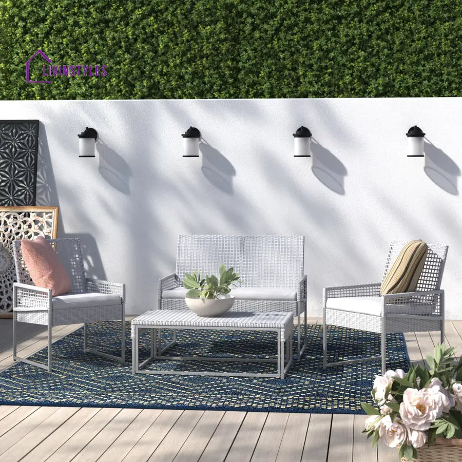 Bares Outdoor Garden Balcony Sofa Set 2 Seater 2 Single seater and 1 Center Table Set (White) - Sofa Sets