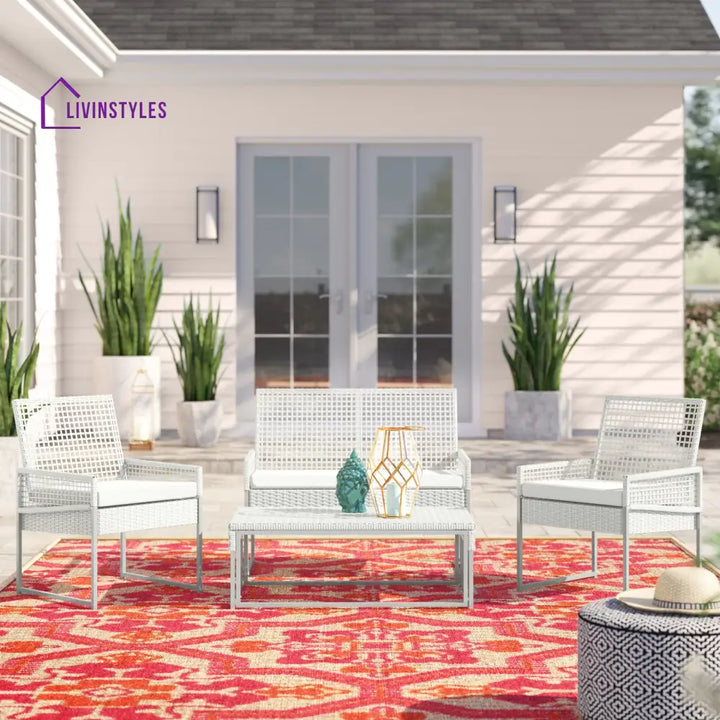 Bares Outdoor Garden Balcony Sofa Set 2 Seater 2 Single seater and 1 Center Table Set (White) - Sofa Sets