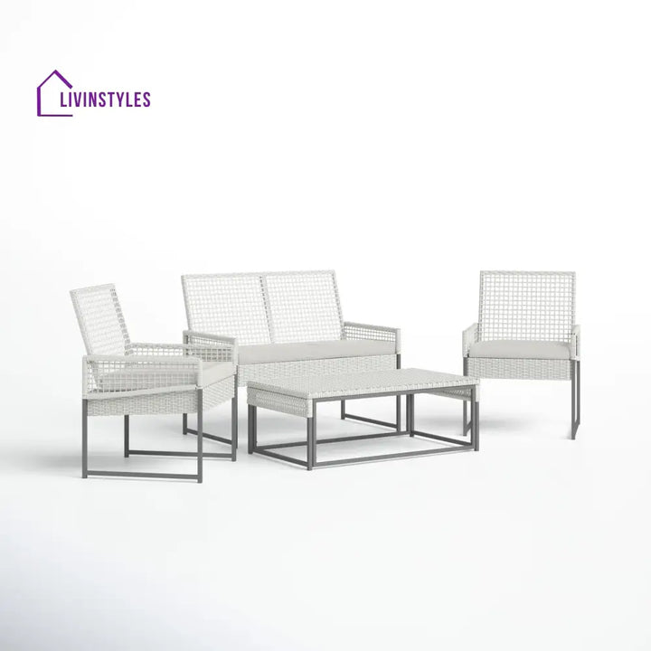 Bares Outdoor Garden Balcony Sofa Set 2 Seater 2 Single seater and 1 Center Table Set (White) - Sofa Sets
