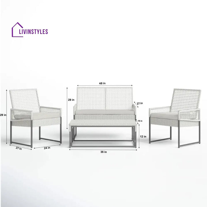 Bares Outdoor Garden Balcony Sofa Set 2 Seater 2 Single seater and 1 Center Table Set (White) - Sofa Sets