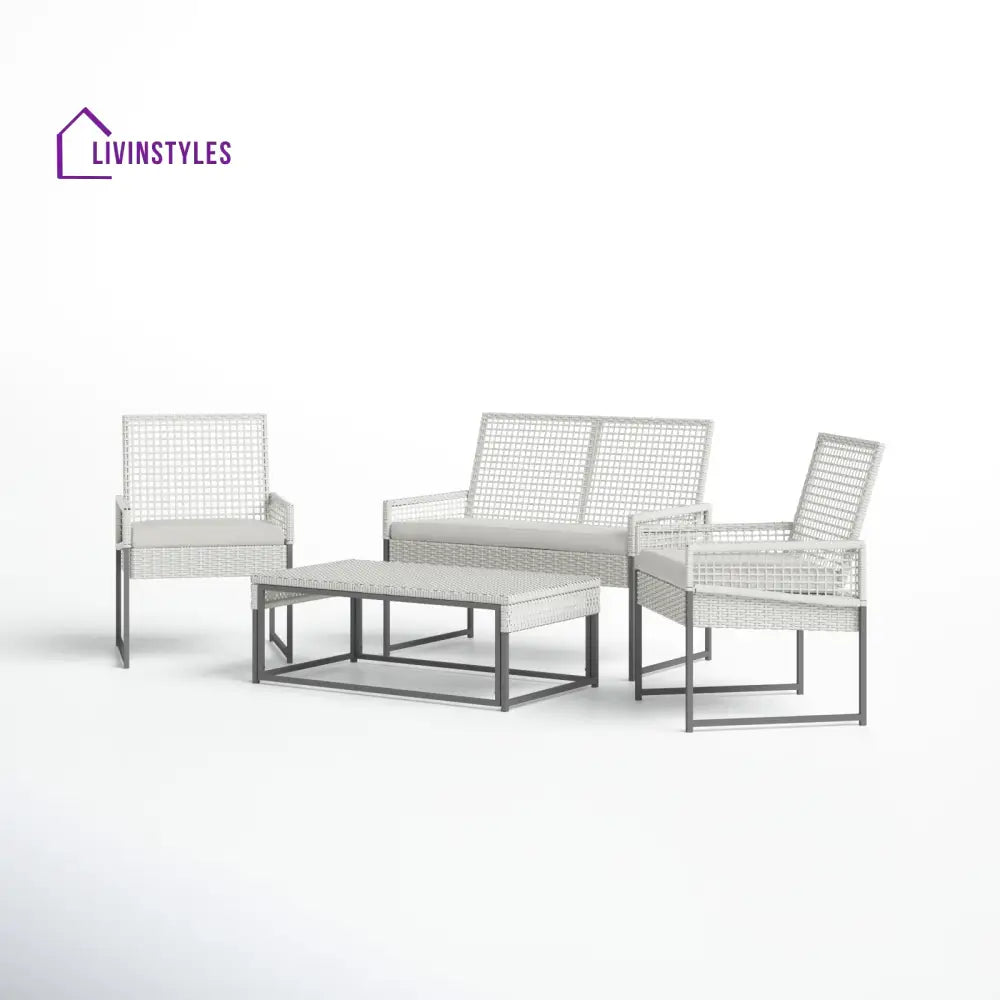 Bares Outdoor Garden Balcony Sofa Set 2 Seater 2 Single seater and 1 Center Table Set (White) - Sofa Sets