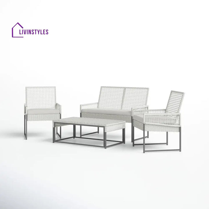 Bares Outdoor Garden Balcony Sofa Set 2 Seater 2 Single seater and 1 Center Table Set (White) - Sofa Sets