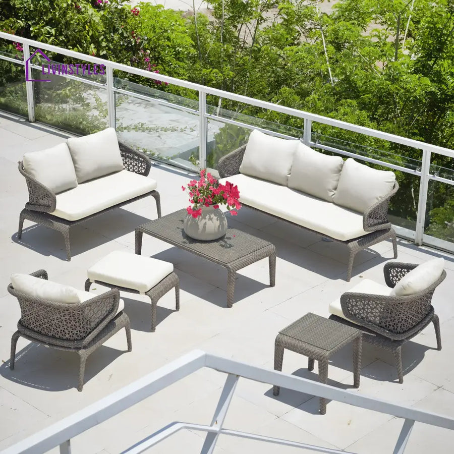 Bart Outdoor Garden Balcony Sofa Set 3 Seater 2 Seater,2 Single Seater and 1 Center Table With 1 Side Table and 1