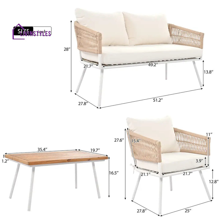 Bartha 4 Seater Metal And Rope Outdoor Sofa Set