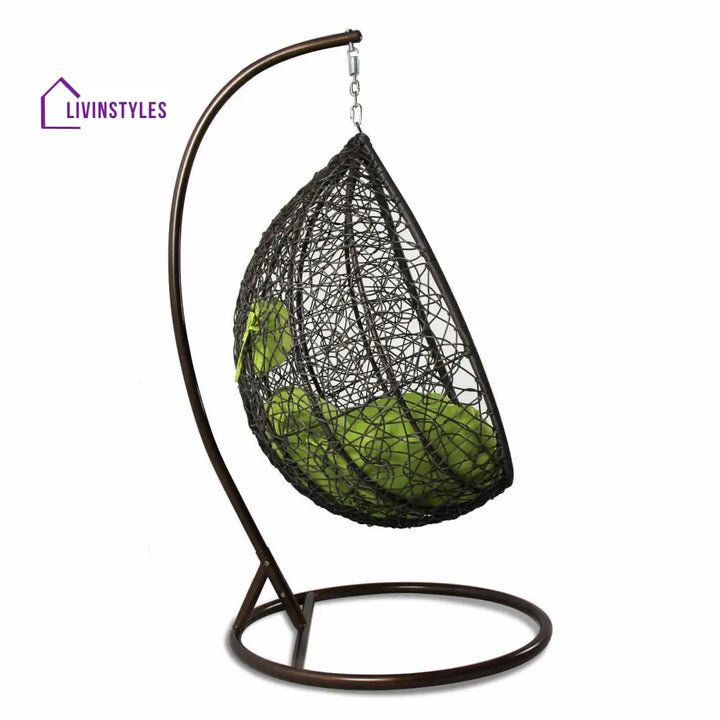 Bartolomeo Single Seater Hanging Swing With Stand For Balcony Garden Swing (Dark Brown) - Swings
