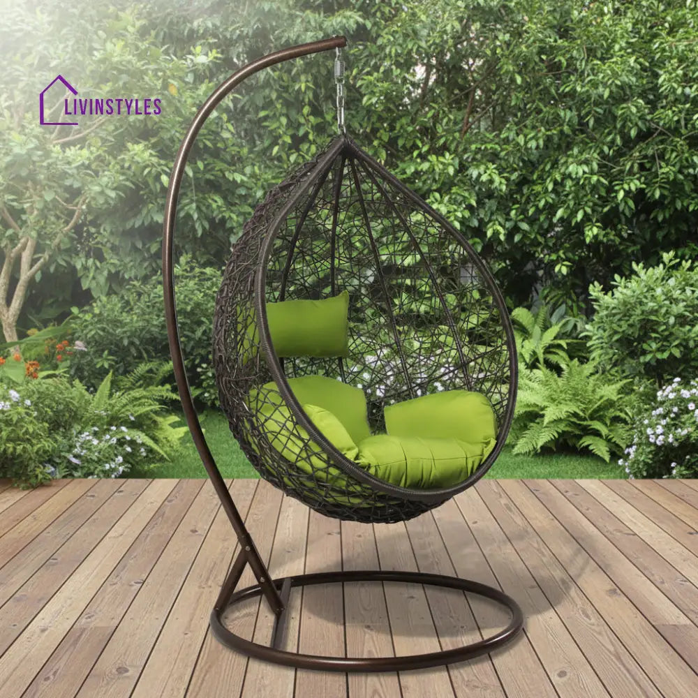 Bartolomeo Single Seater Hanging Swing With Stand For Balcony Garden Swing (Dark Brown) - Swings