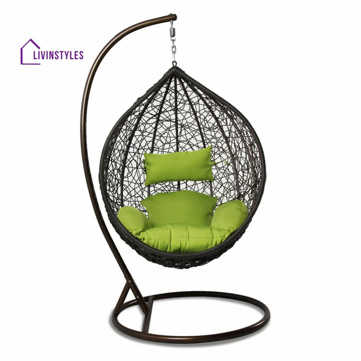 Bartolomeo Single Seater Hanging Swing With Stand For Balcony Garden Swing (Dark Brown) - Swings