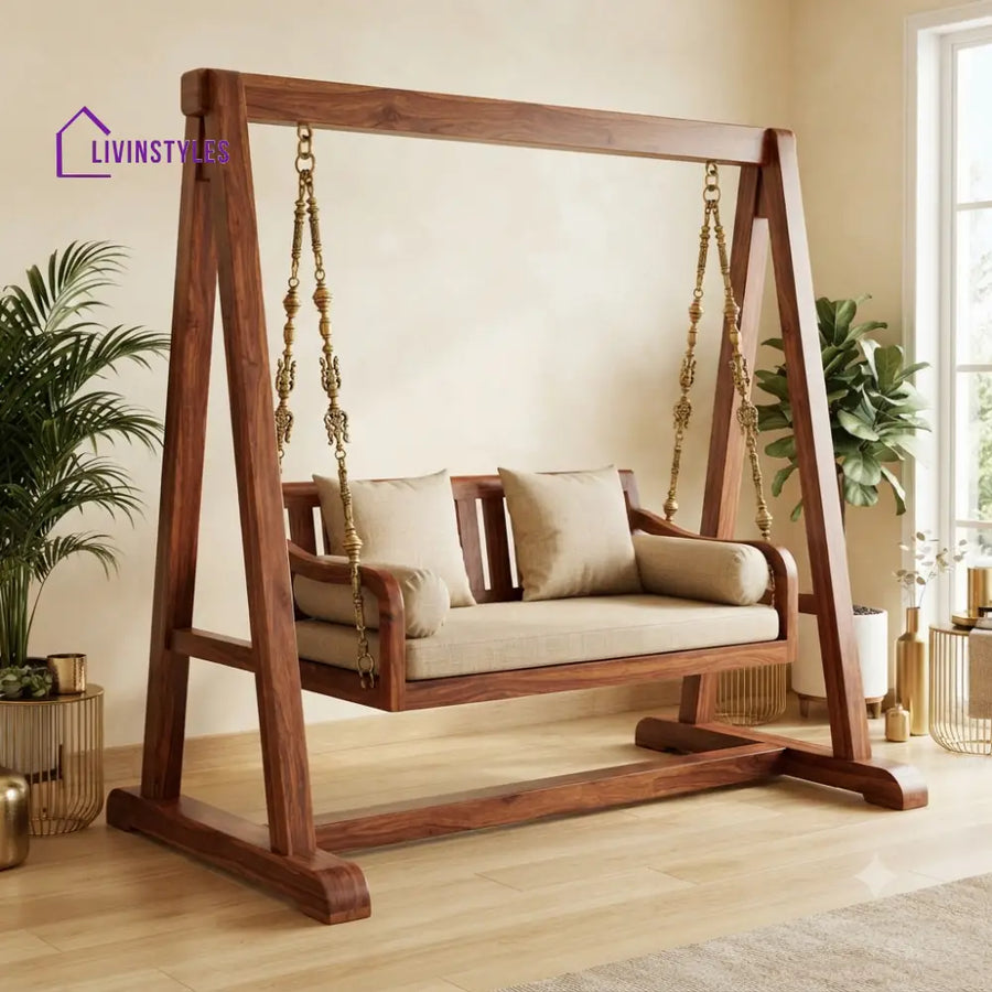 Basile 2 Seater Wooden Swing for Home | Wooden Jhula for home
