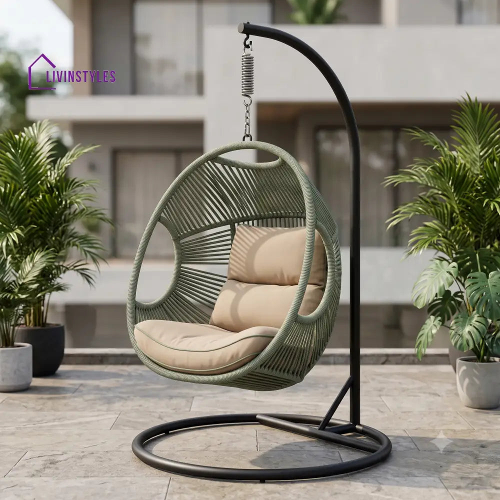 Basile Metal Frame Hanging Swing Chair With Stand Rope Woven Seating