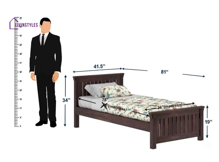 Basilia Solid Sheesham Wood Single Bed Without Storage (Walnut Finish) Bed