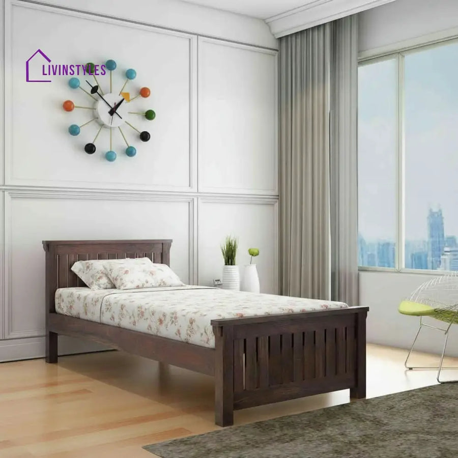 Basilia Solid Sheesham Wood Single Bed Without Storage (Walnut Finish) Bed