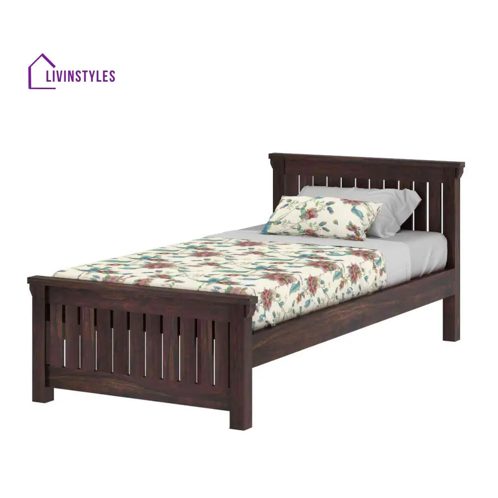Basilia Solid Sheesham Wood Single Bed Without Storage (Walnut Finish) Bed