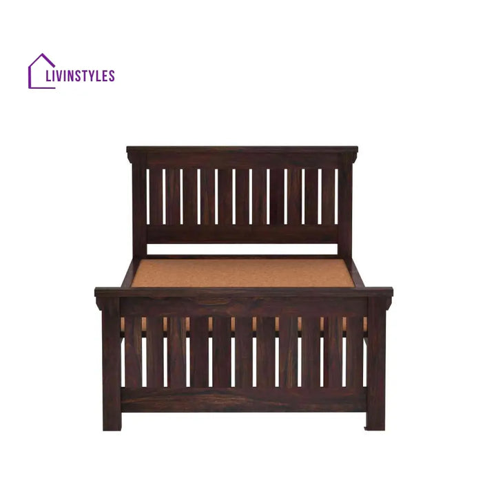 Basilia Solid Sheesham Wood Single Bed Without Storage (Walnut Finish) Bed