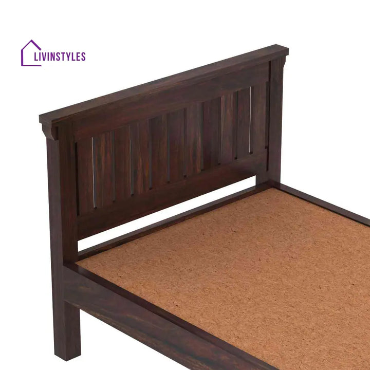 Basilia Solid Sheesham Wood Single Bed Without Storage (Walnut Finish) Bed