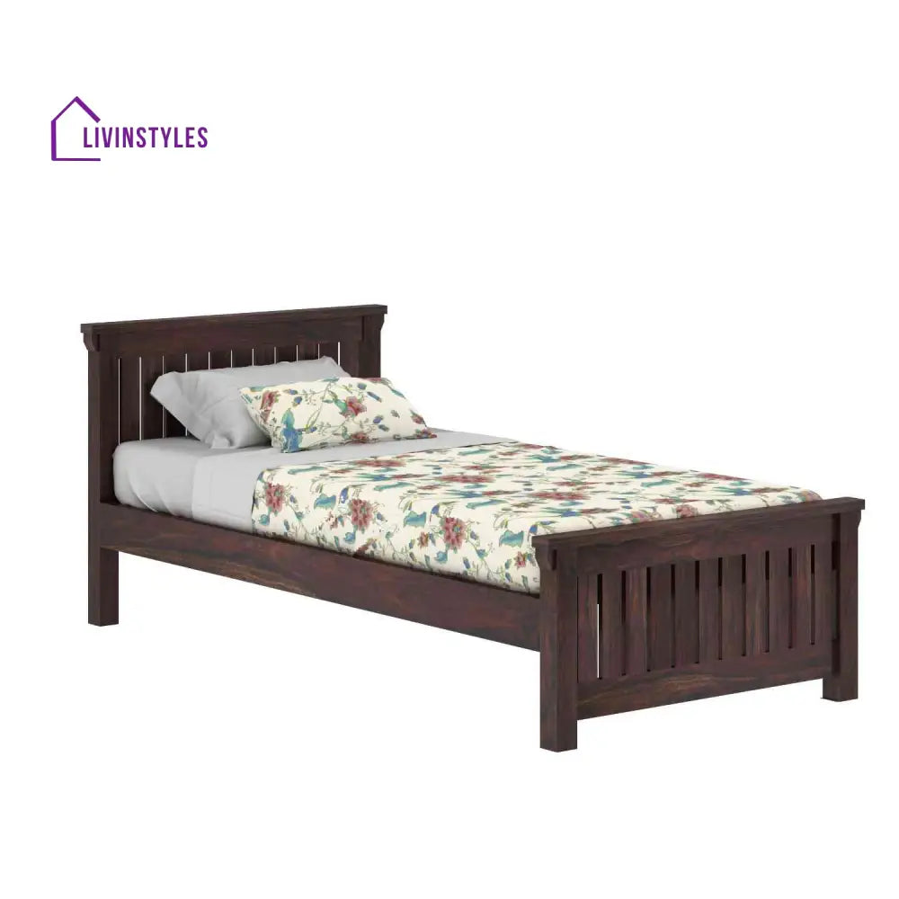 Basilia Solid Sheesham Wood Single Bed Without Storage (Walnut Finish) Bed