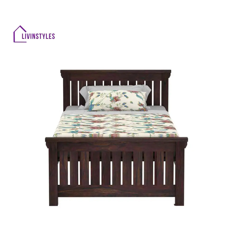 Basilia Solid Sheesham Wood Single Bed Without Storage (Walnut Finish) Bed