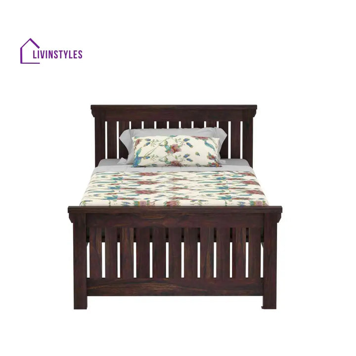 Basilia Solid Sheesham Wood Single Bed Without Storage (Walnut Finish) Bed