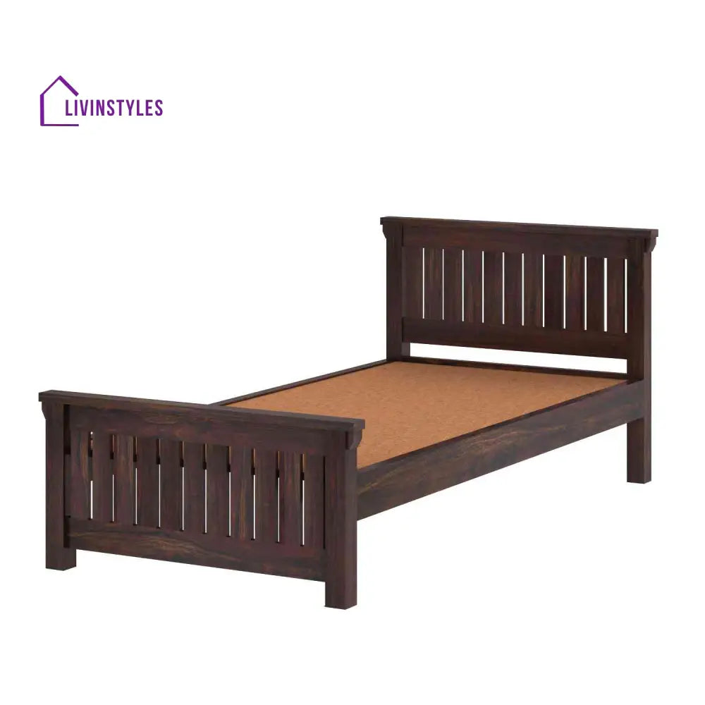 Basilia Solid Sheesham Wood Single Bed Without Storage (Walnut Finish) Bed