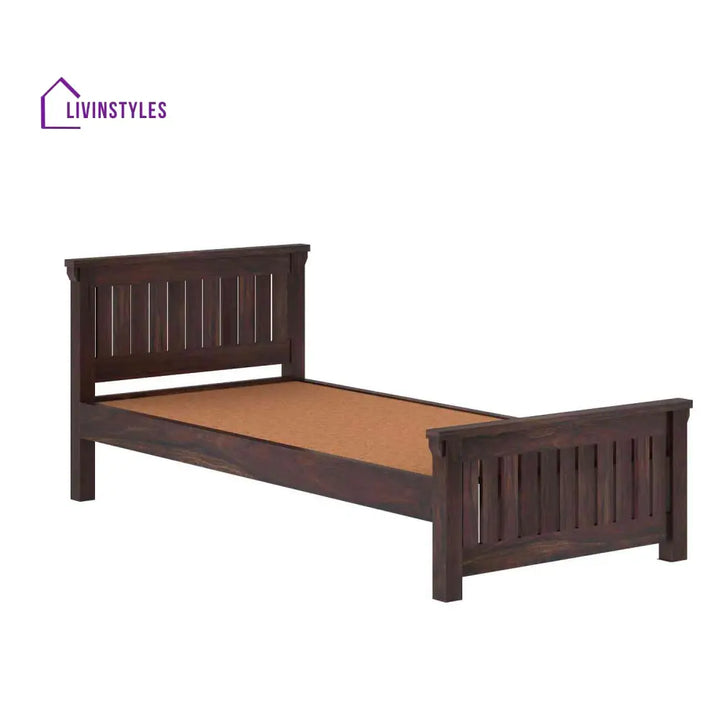 Basilia Solid Sheesham Wood Single Bed Without Storage (Walnut Finish) Bed