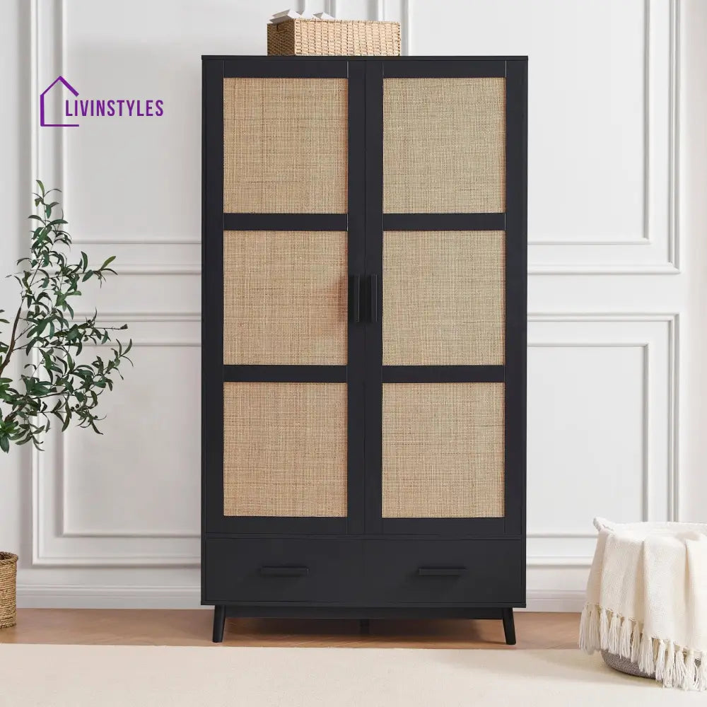 Basilio 2 Door Wardrobe with Drawers - Black Wardrobe