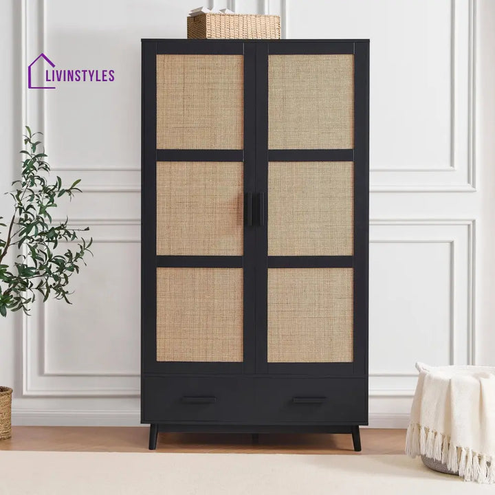 Basilio 2 Door Wardrobe with Drawers - Black Wardrobe