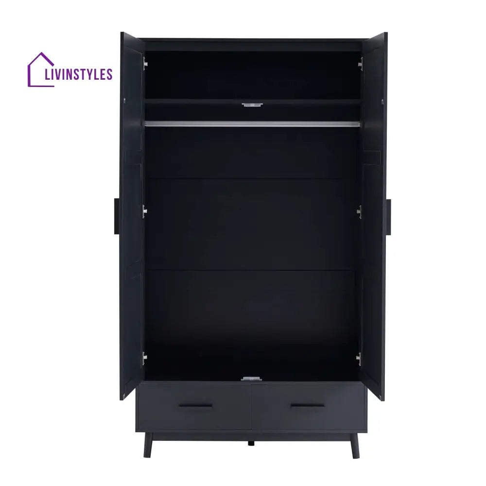 Basilio 2 Door Wardrobe with Drawers - Black Wardrobe