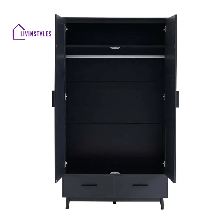 Basilio 2 Door Wardrobe with Drawers - Black Wardrobe