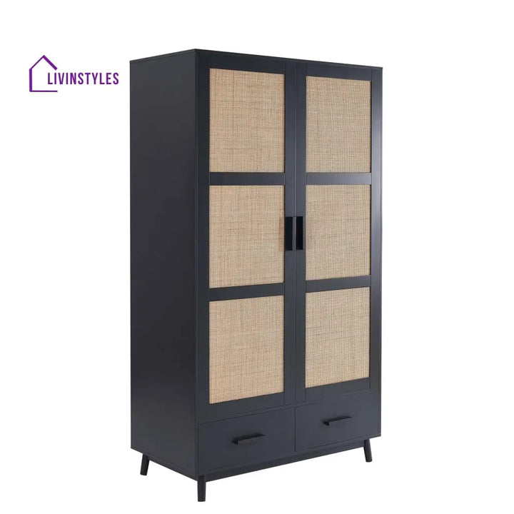 Basilio 2 Door Wardrobe with Drawers - Black Wardrobe