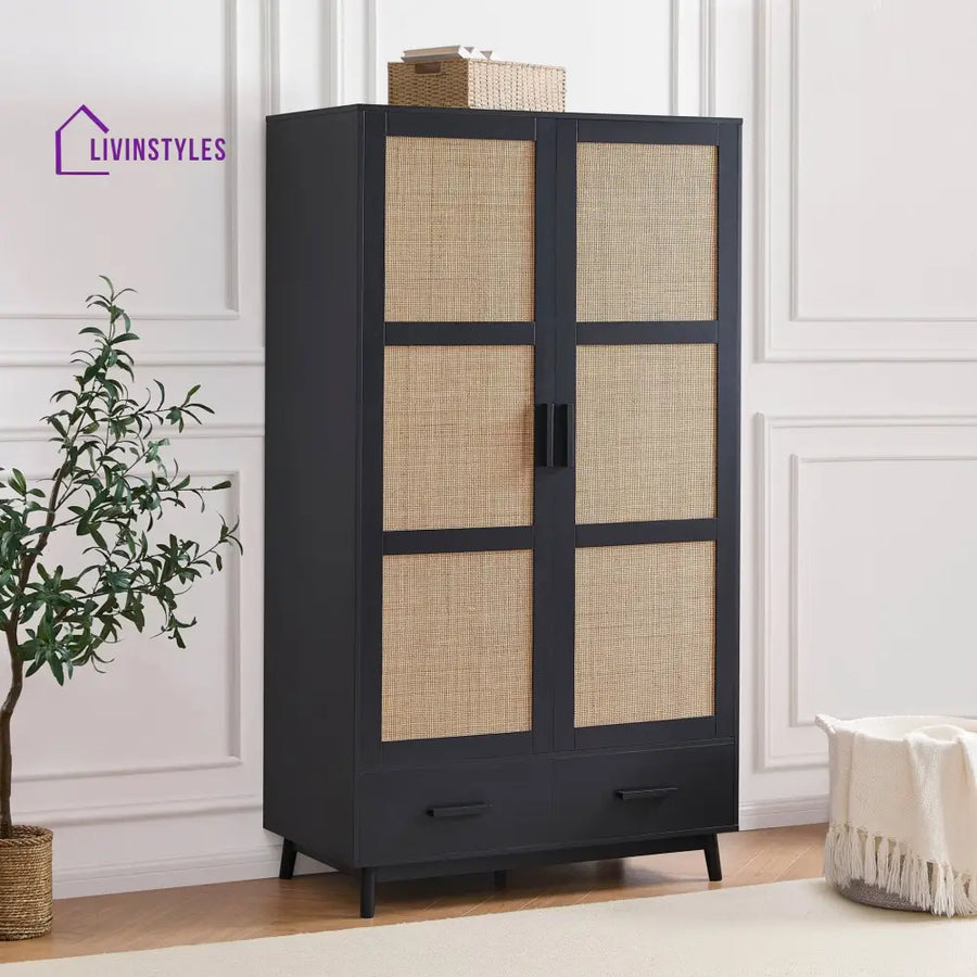 Basilio 2 Door Wardrobe with Drawers - Black Wardrobe