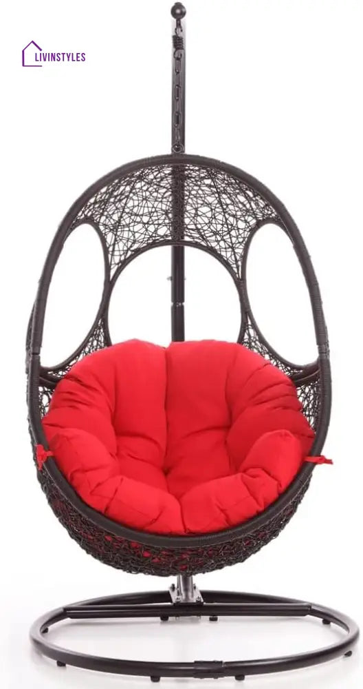 Basilio Single Seater Hanging Swing With Stand For Balcony Garden Swing - Black + Red - Swings