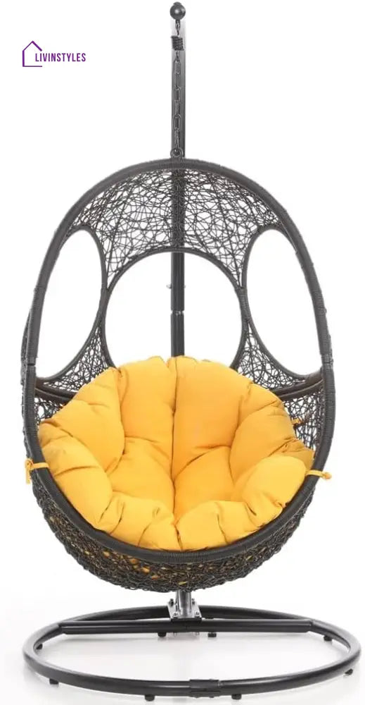 Basilio Single Seater Hanging Swing With Stand For Balcony Garden Swing - Black + Yellow - Swings