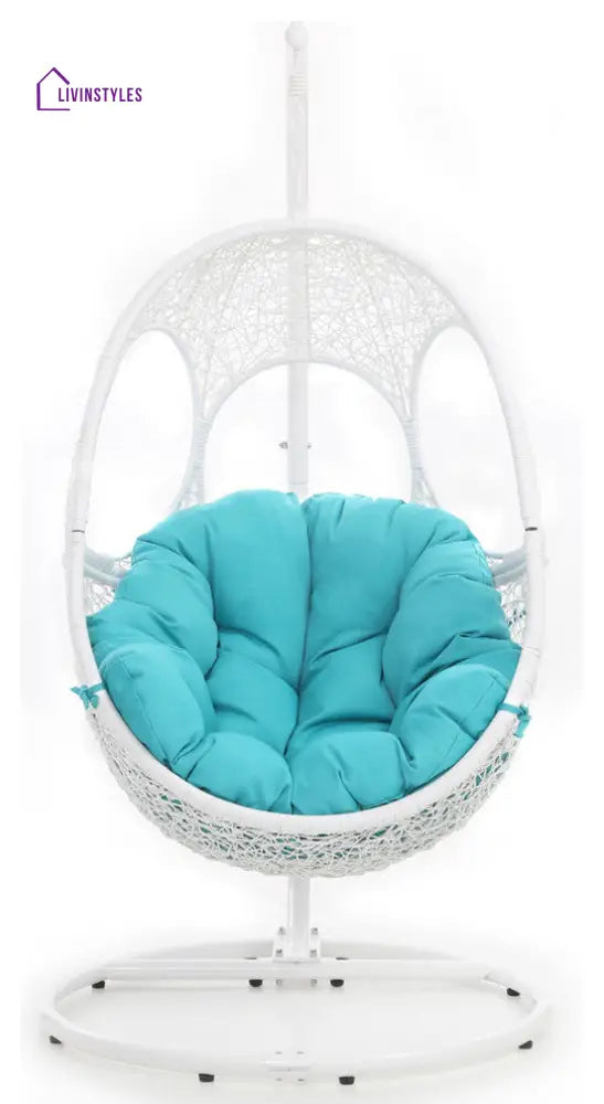 Basilio Single Seater Hanging Swing With Stand For Balcony Garden Swing - White + Blue - Swings