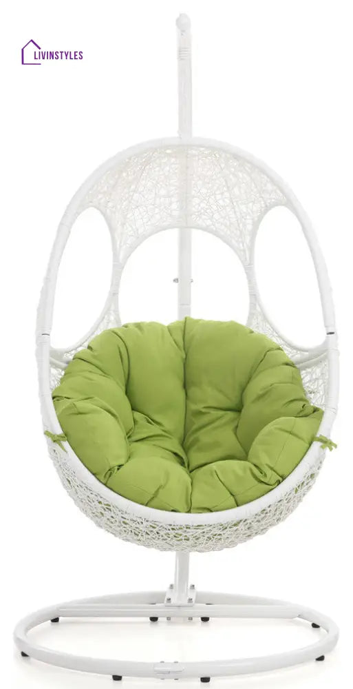 Basilio Single Seater Hanging Swing With Stand For Balcony Garden Swing - White + Green - Swings