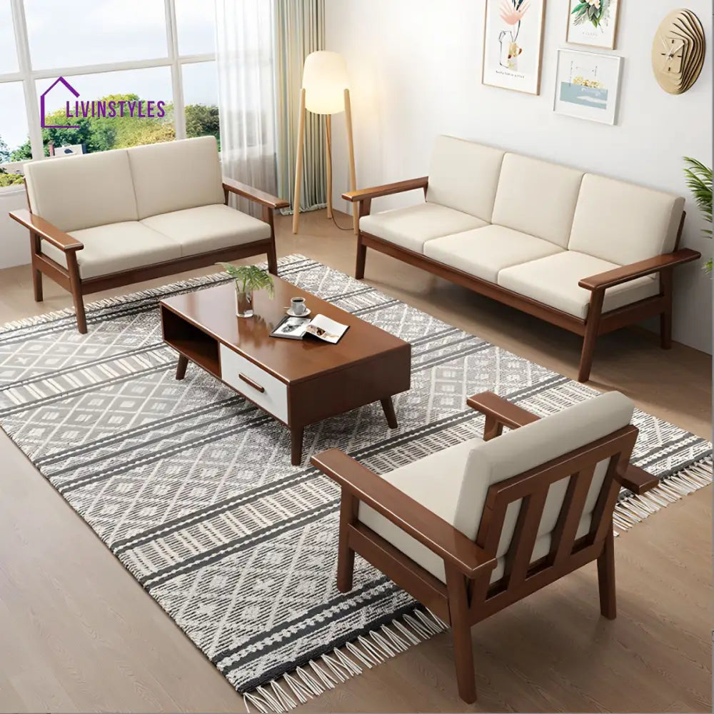 Basira Solid Wood 3 Seater Sofa Set for Living Room